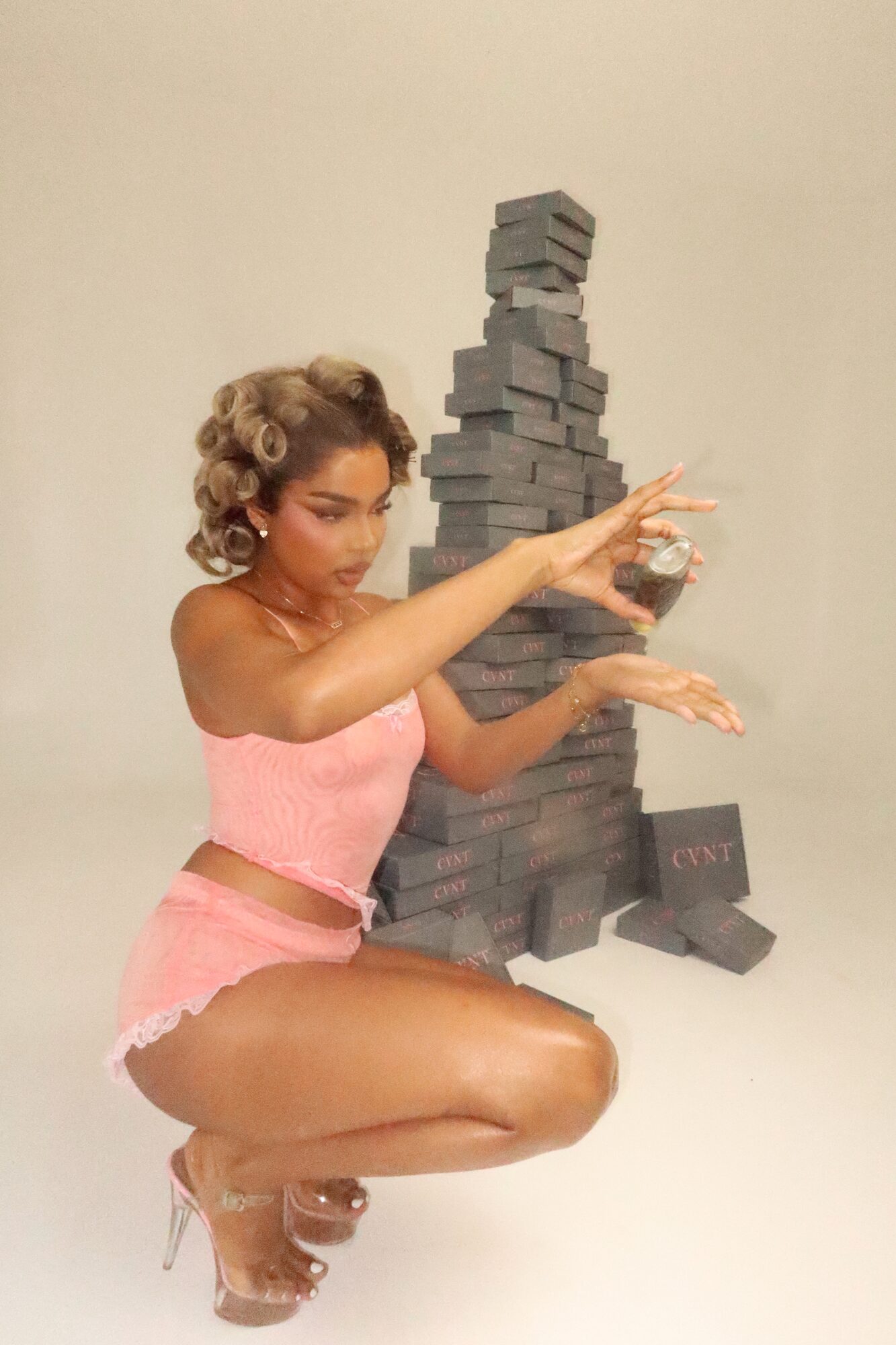 Kathya Ezenwafor pink co-ord studio editorial